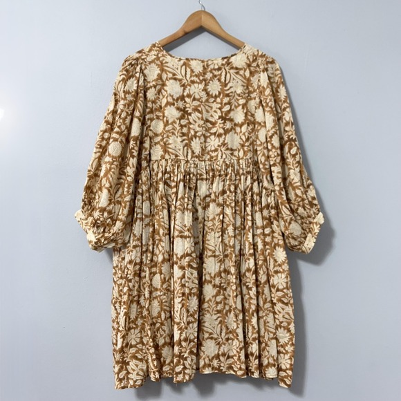 Natural Life Tunic Dress Women Large Aimee Brown Floral Boho Peasant Lined - Picture 3 of 12